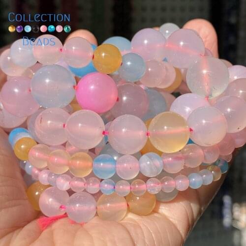 Natural Morganite Agates Stone Loose Round Beads For Jewelry Making 4-12 MM DIY Bracelets Accessories 15" Wholesale