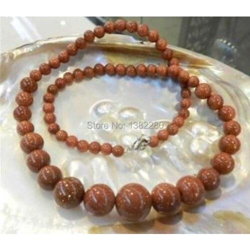 Gold sand stone 6-14mm round beads necklace 18inch DIY women fashion beautiful jewelry