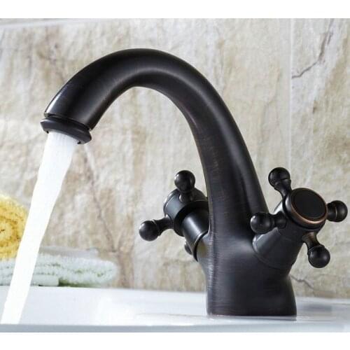 Oil Rubbed Bronze Dual Cross Handles Bathroom Vessel Sink Basin Faucet Mixer Taps anf049
