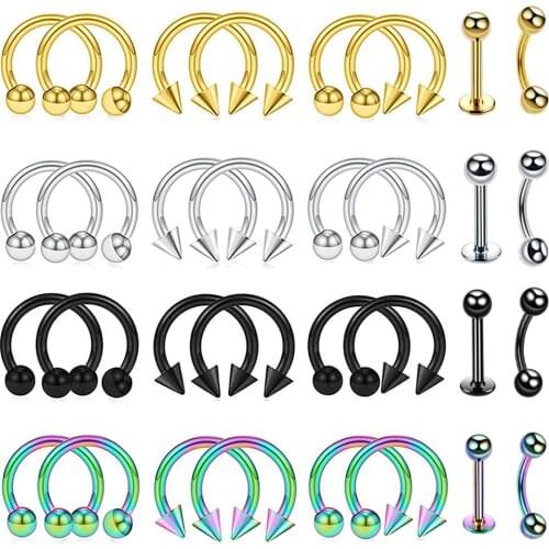 8/10PCS/Lot Body Piercing Set Surgical Stainless Steel Ear Eyebrow Lip Nose Tongue Nipple Piercing Mixed Jewelry For Women Men