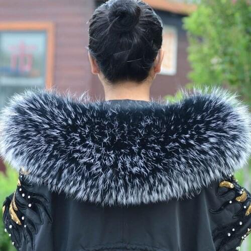 Real Raccoon Fur Hooded Trimming Fashion Natural Fur Stripe Fluffy Warm Warm Fur