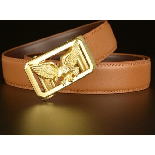 New Fashion Fly Eagle Designers Automatic Buckle Genuine Leather Luxury Belts Business Belts for Men Ceinture Homme
