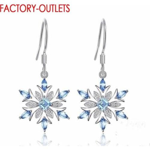Newest Blue Flower Pattern Drop Earrings Genuine 925 Sterling Silver Jewelry Gift For Women Wedding Engagement Statement Jewelry