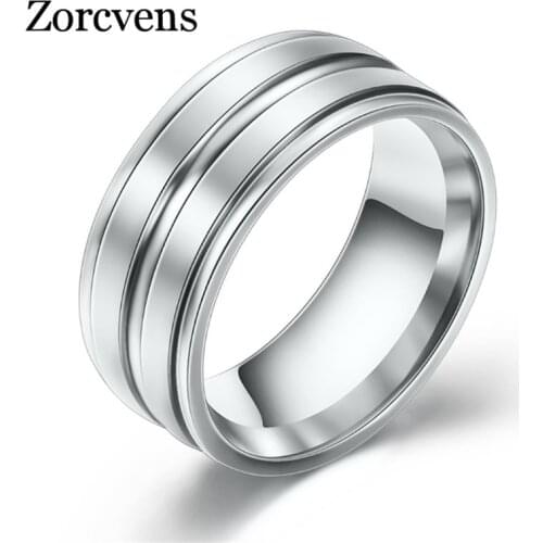 ZORCVENS 2020 New Fashion Gold Silver Color Stainless Steel Frosted Wedding Ring for Man and Woman