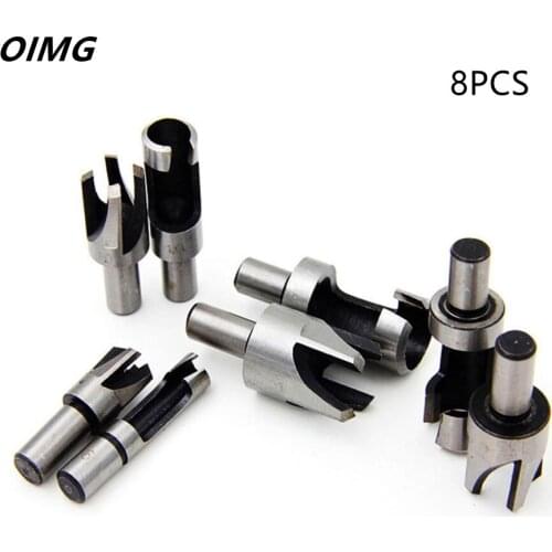 OIMG 8pcs Carbon Steel Hole Wood Plug Drill Woodworking Hole Opener Cutting Tool Drill Bit Set 6/10/13/16mm
