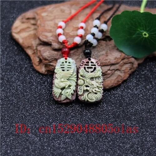 Natural Two Color Chinese Jade Dragon Phoenix Couple Pendant Necklace Charm Jewellery Carved Amulet Fashion Gifts for Women Men