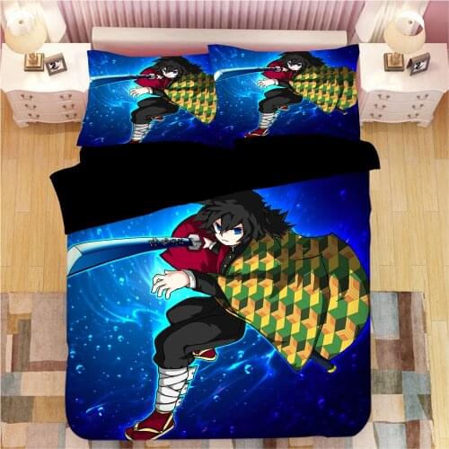 Kimetsu no Yaiba 3D Print Demon Slayer Bed Linen Cartoon Anime Duvet Covers Pillowcases Kids Anime Comforter Bedding Sets 04