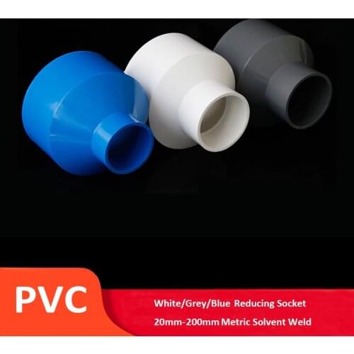 1Pcs PVC Reducing Socket ID 20,25,32,40,50,63,75,90,110,125,160,200mm Metric Solvent Pressure Pipe Fitting Aquarium Pond Garden