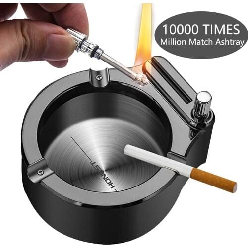 Retro Metal Ashtray Ten Thousand Match Lighter Windproof Kerosene Flint Fire Starter Lighter Fashion Office Decorations Gadgets
