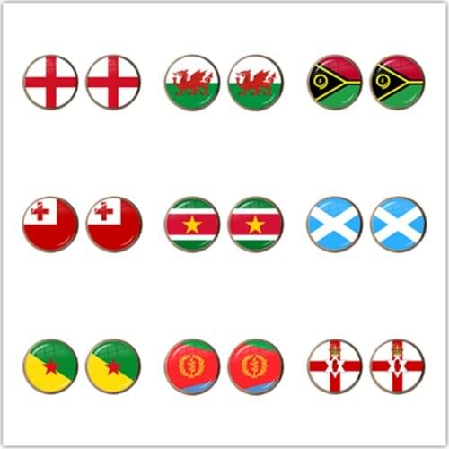 Ireland, Wales, Vanuatu, Tonga, Suriname, Scotland, French Guiana, Eritrea, Northern Ireland National Flag Stud Earrings Women