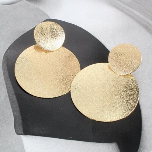 New Vintage Double Round Big Stud Earrings Women Fashion Temperament Gold Ear Stud Circle Metal Alloy Ear Stud Jewelry Female