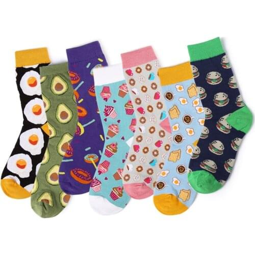 Cartoon Sweet Food Art Abstract Oil Painting Characters Fashion Hip Hop Skateboard Socks Women Casual Avocado Crew Funny Socks