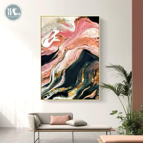 Modern Wall Art Golden Canvas Painting Abstract river ink gold foil Art Poster Print Wall Picture for Living Room Porch Decor