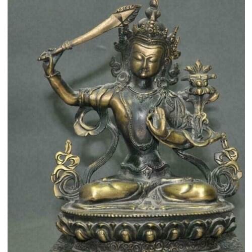 Old Tibetan Buddhism Bronze Manjushri Sword tara Kwan-Yin Guan Yin Buddha Statue
