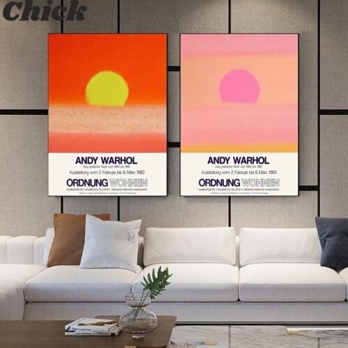 Andy Warhol Flowers Abstract Art Prints Sunset Vintage Exhibition Posters Burnt Orange Wall Art Pictures Canvas Painting Decor