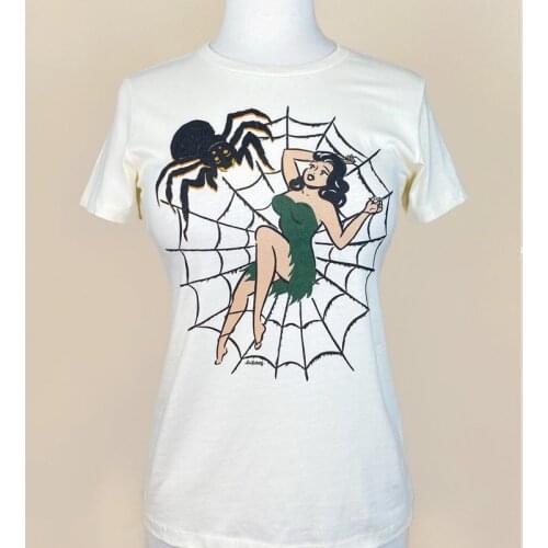 Spider Web Sexy Women T Shirts Wicca Halloween Graphic Tshirt Witch Aesthetic Grunge Vintage T-shirt Cool Metal Boho Monster Top