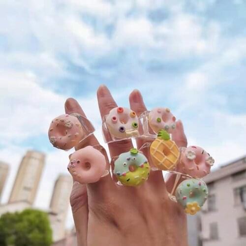 Harajuku Aesthetic Donuts Y2k Rings for Women Food Colorful Vintage Resin Rings Korea Funny Fashion Jewelry 90s Christmas Gifts