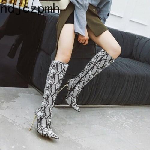 Womens Boots The New winter Color matching Pointed zipper High heel High tube Womens shoes plus size 34-48 Heel Height 10cm