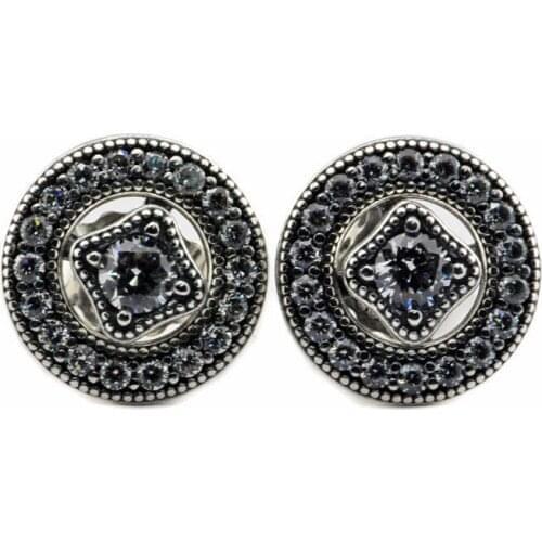 Vintage Allure Stud Earrings for Women 925 Sterling Silver Earrings Jewelry Clear CZ Crystal Women Earrings Wedding Push Back