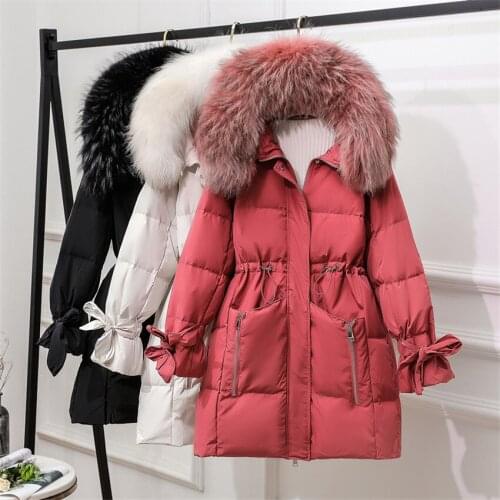 2021 Winter Warm Female Down Coat Lady Hooded Thicken Jacket Big Size Women Big Fur Collar White Duck Down Jacket Outwear WZ1494