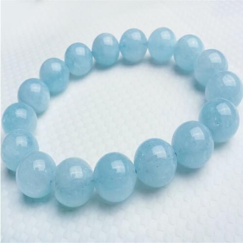 13mm Genuine Natural Blue Gems Stone Stretch Charm Bracelet Women Femme Transparent Round Crystal Bead Bracelet
