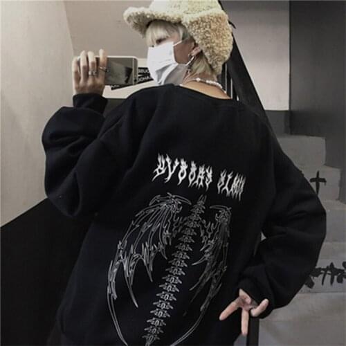 2021 Autumn Streetwear Black Retro Tops White Gothic Oversized Hoodie Kpop Cool Couple High Street Crewneck Sweatshirts Girl