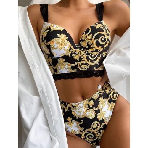2021 Sexy Luxury Gold Design Bikini Swimwear Women Push Up Bikini Set Bathing Suit Beachwear Summer Lady Swimsuits