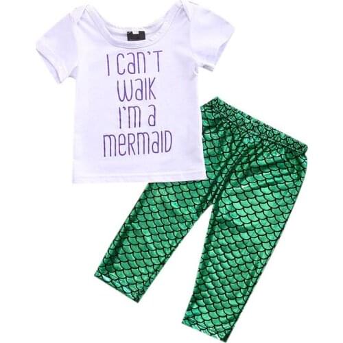 Newborn Toddler Infant Baby Girls Mermaid Outfits Clothes T shirt Tops Pants Headband 3pcs Set Casual Clothes