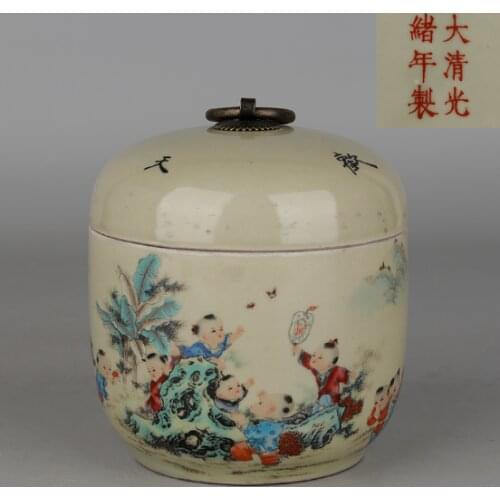5" China antique porcelain Qing guangxu famille rose hand painting baby jar pot
