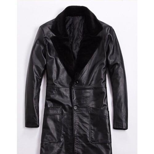 Free shipping.winter plus size Brand classic men warm slim leather Jackets,mens cowskin casual business long jacket.wool sales