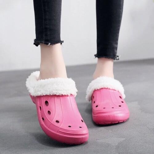 Brand Design Wome Winter Clogs EVA Fur Garden Clog Shoes Casual Hole Warm Home Slippers Sandals Flat Clog Footwear High Quality