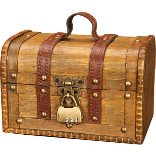 Retro Wood Pirate Jewellery Storage Box Case with Lock Holder Vintage Treasure Chest For Organizer Wooden Storatge Box