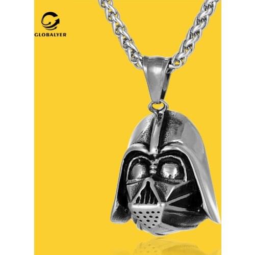 European and American film and television Star wars Black samurai helmet pendant Mask Titanium steel necklace 216