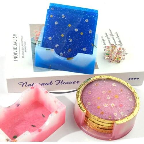 Round Square Coaster Silicone Mold DIY Epoxy Resin Coaster Storage Box Resin Mold Handmade Crystal Coasters Casting Molds