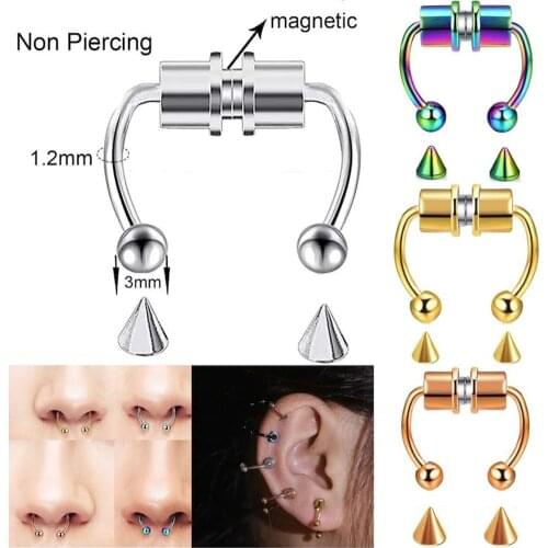 The New Style Nose Ring Can Be Reused Alloy False Magnetic Stainless Steel Magnet Nose Goth Fake Piercing Body Jewelry