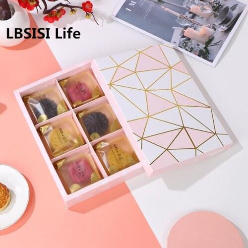 LBSISI Life 5pcs/Lot Mooncake Boxes Egg Yolk Crisp Cake Cookies Candy Packing Mid-Autumn Festival Party Give Gift Decoration