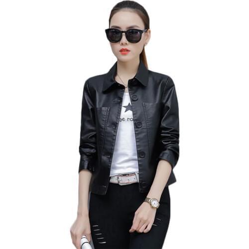 Faux Leather Jacket Women Black Bean Green M-4XL Plus Size Loose Coats 2019 New Autumn Korean Short Slim Moto PU Jackets JD356