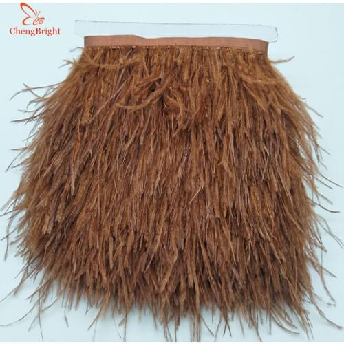 ChengBright 10meters Brown Natural Ostrich Feather Ribbon Ostrich Feather Trim Fringe Clothing Decoration 3-4inch/8-10cm DIY