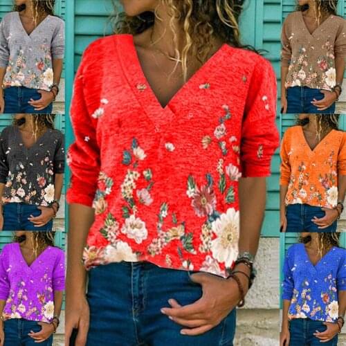 Summer T Shirt Women 2021 V collar female head printing long sleeve shirt T-shirt Female Tee Tshirts dropshipping ZC106