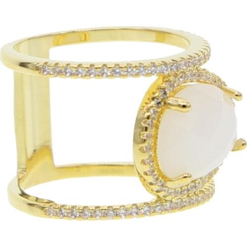 Fashion white Stone Ring Gold Color Hollow Out Round cz Rings for Women Engagement Jewelry Cocktail Rings Gifts