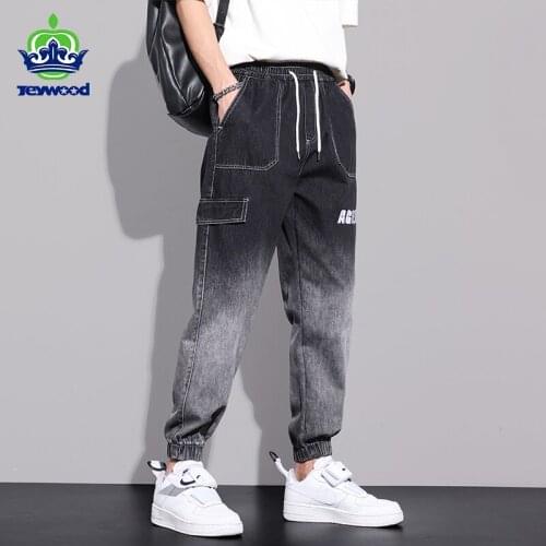 Brand Gray Blue Baggy Jeans Mens Drawstring Waist Cotton Streetwear Elastic-Pants-Mouth Clothes Harajuku Hip Hop Trousers Male