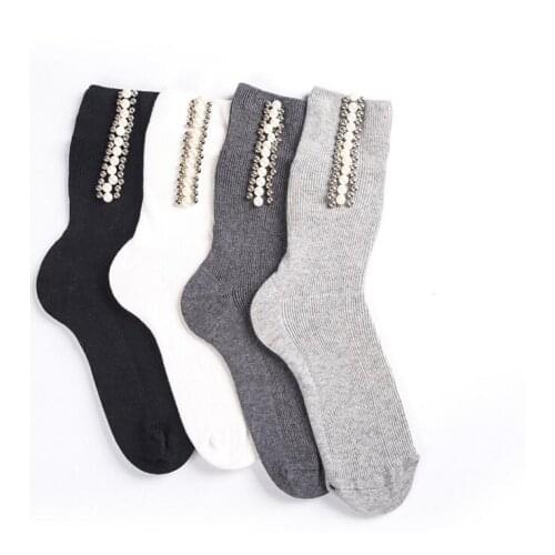 New arrival flash socks trend Vertical pearl Rhinestone Hot Drill sequin color in the tube heap pile socks handmade socks