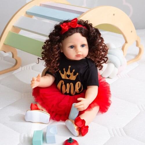 NPK 55CM Bebe Doll Reborn Toddler Girl Full Body Soft Silicone Flexible Baby With Curly Hair Fashion Girl Doll Xmas Gift
