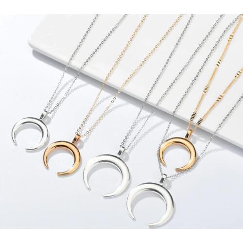 Abdoabdo Alloy Moon Pendant Necklaces for Women Bohemian Style Silver Color Half Horn Chains Gold Necklace Wholesale Collares