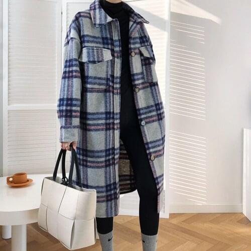 Heydress 2021 New Winter Women Plaid Coat Oversize Style Women Long Coat Women Woolen Jacket Coat Casaco Feminino