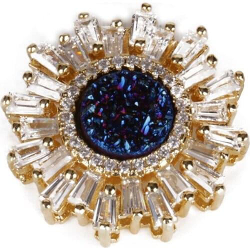 KEJIALAI Shining Sun Shape Pendants Connectors for Jewelry Making Natural Stone Druzy Rhinestone Fashion Style Accessories Gift