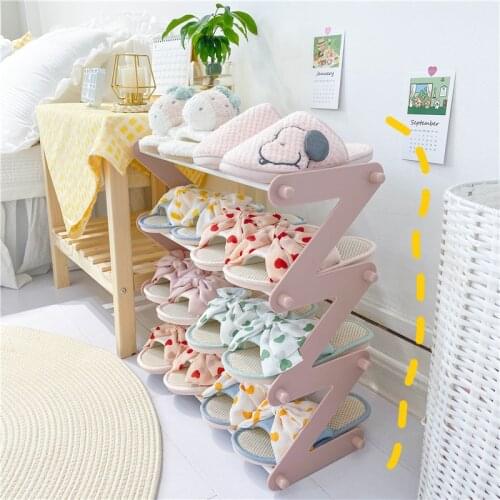 Pink girl heart Stainless steel assembly shoe rack Paint tube 4-layer simple shoe rack for dormitory