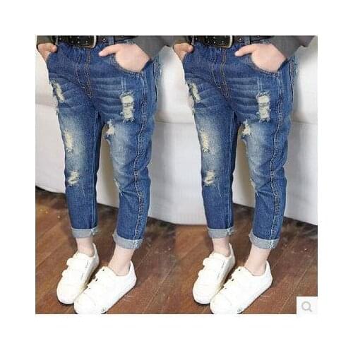 2020 Summer Clothing Boy Girl Baby Children Kids Ripped Jeans Trousers Good Quality Comfortable Clothes Cowboy Denim Pants