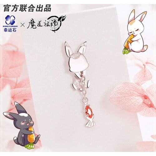 Grandmaster of Demonic Cultivation Wuxain Wangji Cute Rabbit 925 Silver Ear Stud Props Eardrop Accessories Anime Earring MDZS