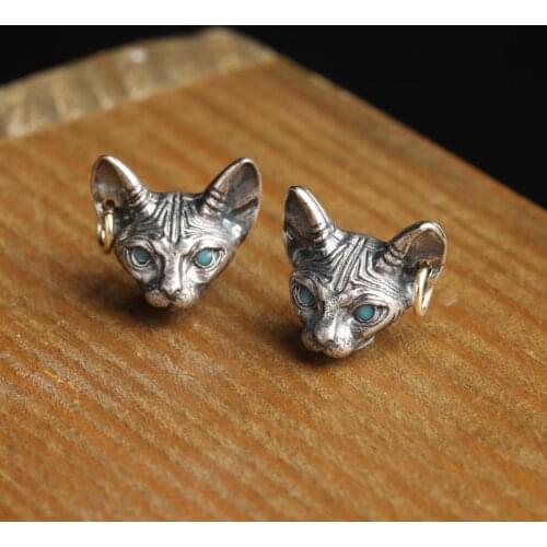 Men Womens Fashion Silvercolor Sphinx Hairless Cat Earrings Personality Punk Retro Earrings Cute Earrings Party Gifts Jewelry